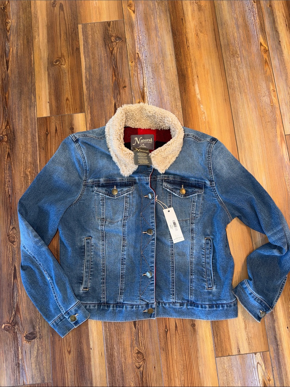 Natural Reflections Blue Denim Jacket with Cream Sherpa Collar
